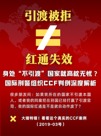 红色通报删除,红通申诉,CCF 委员会,2019-03号案例,引渡障碍,本国国民不引渡,商业纠纷刑事化,逃税辩护,跨境刑事律师,国际刑警组织规则