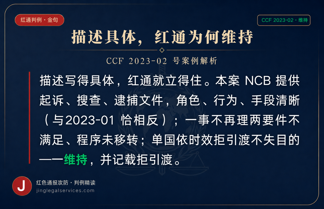 国际刑警,红色通报,CCF,INTERPOL,红通撤销,红通申诉,2023-02,描述充分,起诉文件,一事不再理
