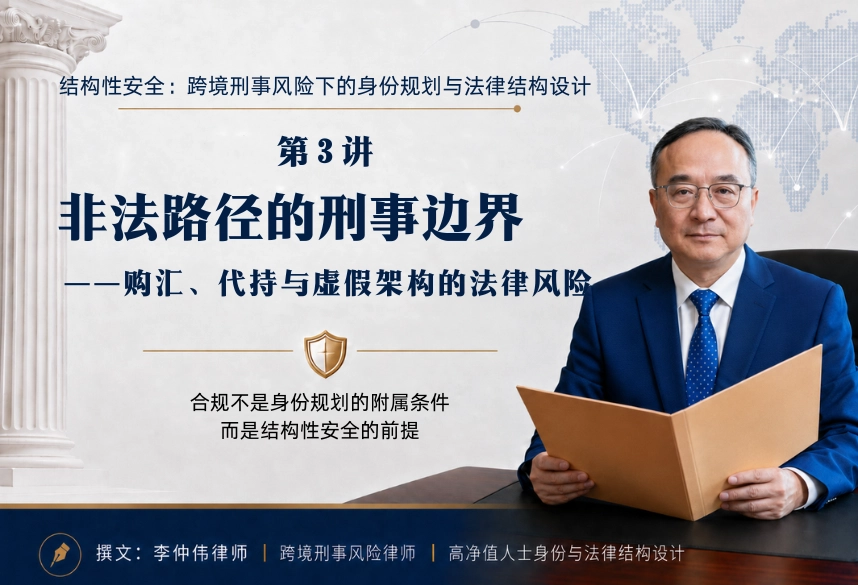 结构性安全：跨境刑事风险下的身份规划与法律结构设计20讲 | 第3讲：非法路径的刑事边界：购汇、代持与虚假架构的法律风险