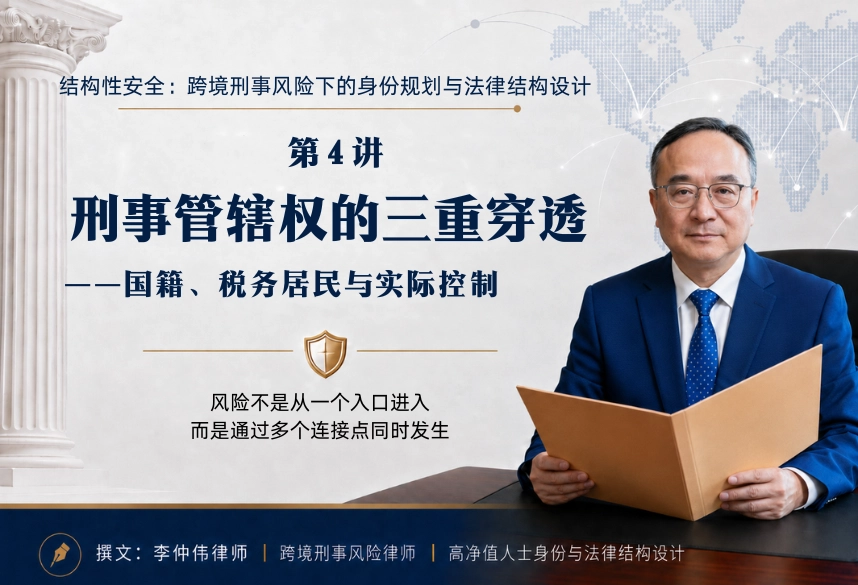 结构性安全：跨境刑事风险下的身份规划与法律结构设计20讲 | 第4讲：刑事管辖权的三重穿透：国籍、税务居民与实际控制