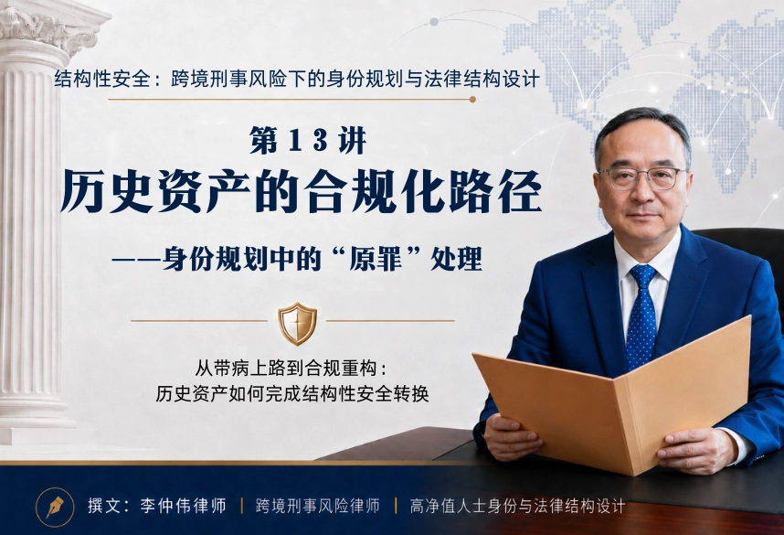 结构性安全：跨境刑事风险下的身份规划与法律结构设计20讲 | 第13讲：历史资产的合规化路径：身份规划中的“原罪”处理