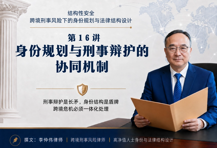 结构性安全：跨境刑事风险下的身份规划与法律结构设计20讲 | 第16讲：身份规划与刑事辩护的协同机制
