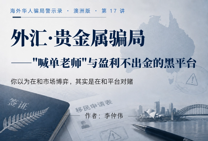 外汇·贵金属骗局："喊单老师"与盈利不出金的黑平台｜海外华人骗局警示录·澳洲版 第17讲